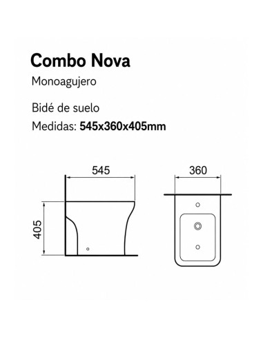 Combo Inodoro Largo Mochila Y Bidet Monoagujero Nova